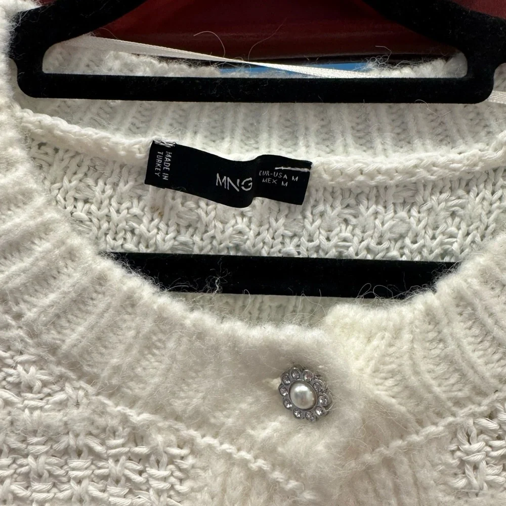 Mango Tweed Knit Cardigan W. Pearl Buttons - Picture 2 of 4